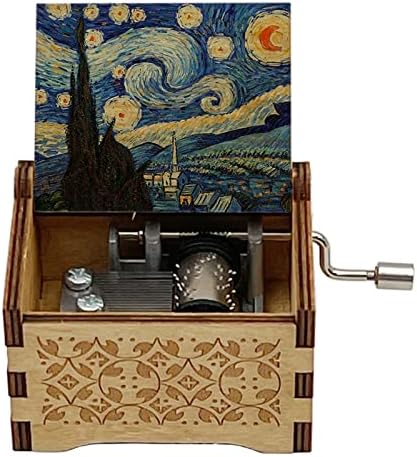 HOTIPS Starry Starry Music Box Night Print Music Box Hand Crank for Men Women