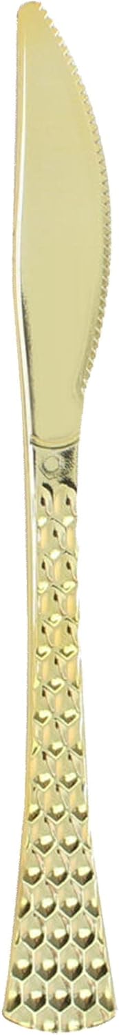 EcoQuality Gold Hammered Disposable Plastic Knives - Heavy Weight Plastic Gold Cutlery, Disposable Utensils, Silverware Perfect for Wedding, Birthday, Event Planning, Baby Shower, Anniversaries (20 PACK)