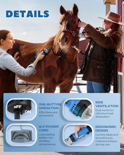 Luzrise Horse Clippers 690W 28000RPM, Heavy Duty Horse Grooming Kit, Professional Livestock Clippers with 6 Speed Adjustable for Shaving Horse Pony Cattle Goat Large Dogs and Others