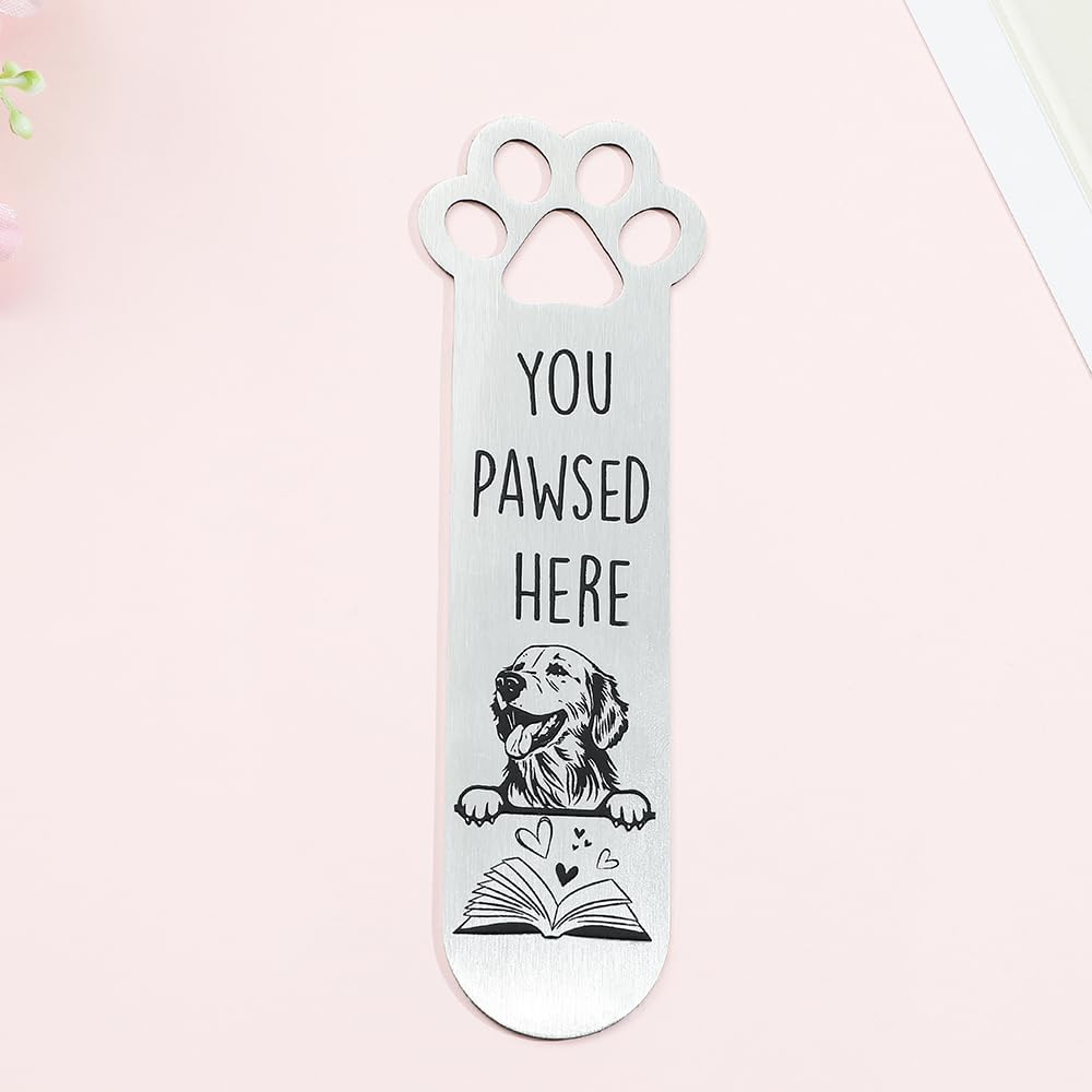 10 Styles Dog Bookmarks - Stainless Steel Hollow Dog Paw Bookmark, You Pawsed Here Book Mark Gifts for Women Men Book & Dog Lover (Golden Retriever) - Image 2
