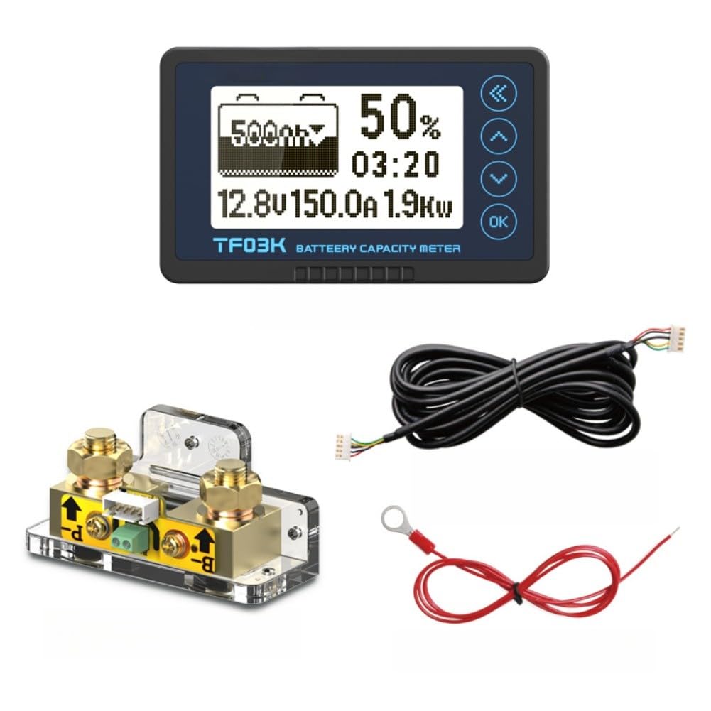 TF03KH monitor baterii 8-120 V, miernik pojemności fosforanu litowego i żelaza z dokładnością 0,5%, wyświetlanie w czasie rzeczywistym napięcia/prądu, do 500 A, do przyczep kempingowych i