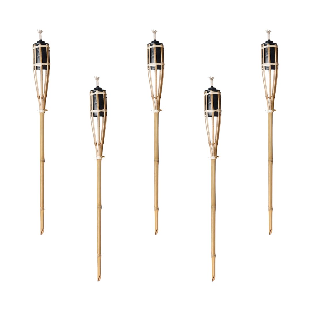 Natural Handmade Bamboo Garden Tiki Torch 60cm/90cm/120cm - for use with Parrafin or lamp Oil (60cm, Pack of 5) [Energy Class A]