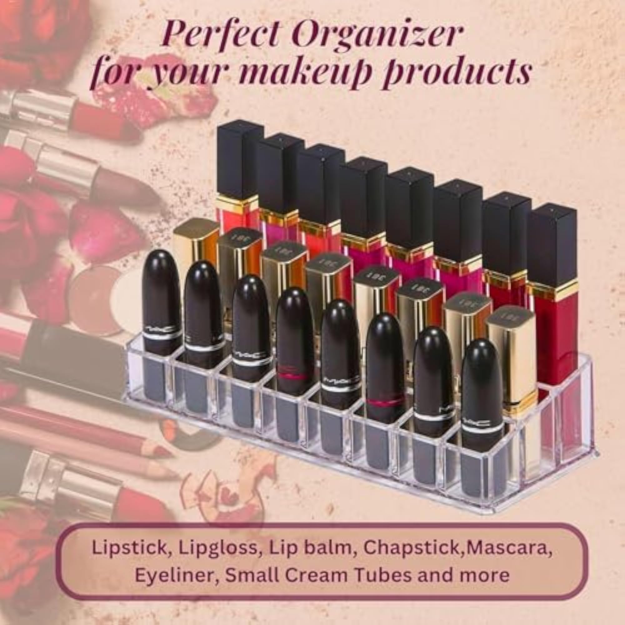 Acrylic 24 Compartment Makeup Lipstick Organiser