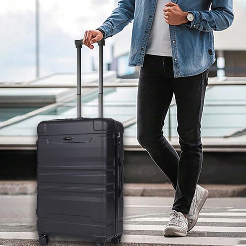 Image of Impulse Chicago Set of 3 Small, Medium & Large Size (Cabin & Check-inTrolley) Hard Sided ABS and PC 4 Wheel Spinner, Unbreakable Trolley Bag with Combi Lock, Trolley Bags for Travel, Suitcase (Black)