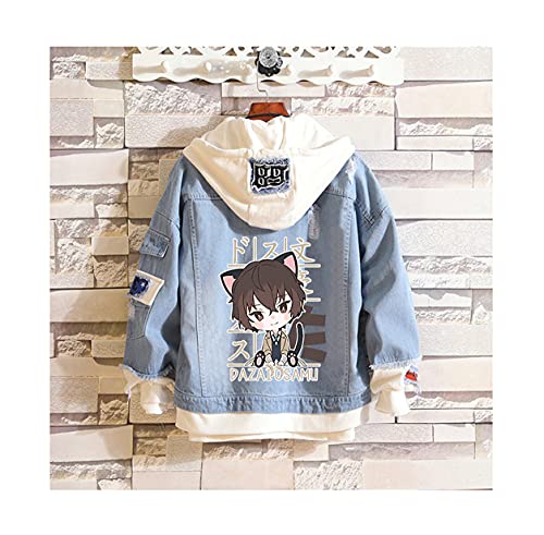 ACEFAST INC Anime Bungo Stray Dog Denim Jacket Hoodie Dazai Osamu Nakahara Cosplay Hooded Denim Jacket Coat