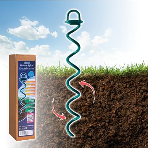 Bishop Security Ground Anchors Universal Screw for Trampolines, Tarpaulins & Swings (480mm, Pack of 1)