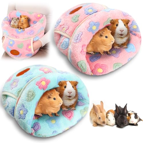 Wenqik 2 Pcs Guinea Pig Hideouts Washable Bunny Bedding Cuddle Warm Small Pet Sack Supplies Portable Pet Carrier Cage Nest Guinea Pig Accessories for Cage(Green, Pink,Flowers)