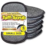 Original Scrub-N-Wipe Pad by Tuff-Scrub, 6-Pack, Microfiber, Multi-Surface, Non-Scratch, Dual-Sided, Scrubber for Dishes, Sinks, Non-Stick Cookware – Machine Washable, Durable Kitchen Sponge (Small)