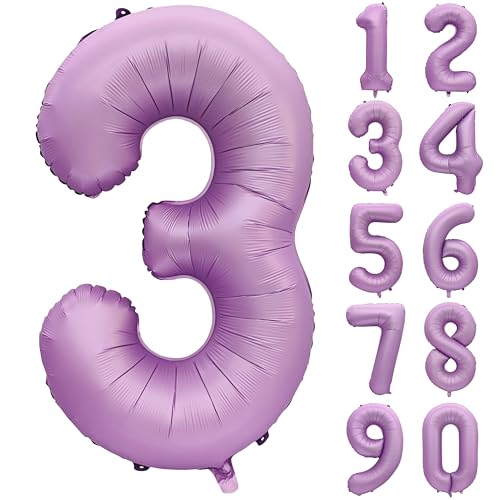 Image of 40 In Matte Lavender Purple Birthday Number 3 Helium Foil Mylar Balloon | Helium Foil Mylar Suitable Boys' And Girls', 3st 13th Birthday Parties, Anniversary Celebration three Balloon Purple paryt