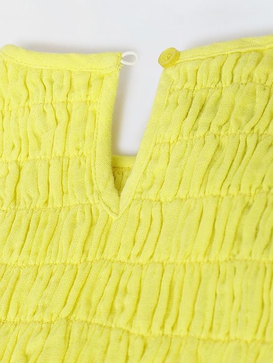 Image of SPUNKIES Pure Cotton Top & Leggings Set for Kids Girls - Yellow Smocking Casual Wear (2-14 Years)