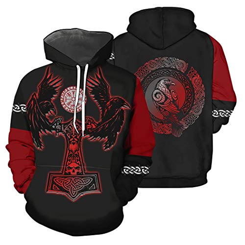 Sweat à capuche Viking Tattoo Croix Aigle : le style sans décoloration taille M