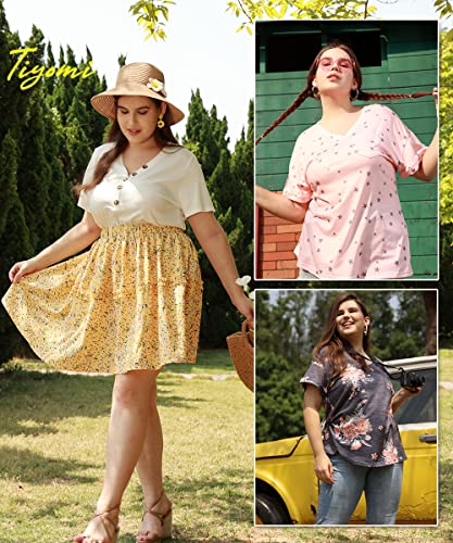 Image of TIYOMI Plus Size Tops for Women V Neck Tshirts Basic Tunic Casual Hawaii Floral Tie Dye Camo Summer Short Sleeve Tee XL-5XL