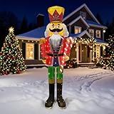 5FT Outdoor Christmas Lighted 3D Nutcracker with Candy Cane,100 LEDs Lighted-up,Outdoor Lighted Holiday Displays with Stakes & Zip Ties for All-Weather Christmas Yard Decoration, Porch, Lawn