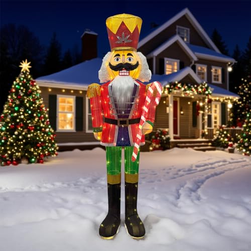 5FT Outdoor Christmas Lighted 3D Nutcracker with Candy Cane,100 LEDs