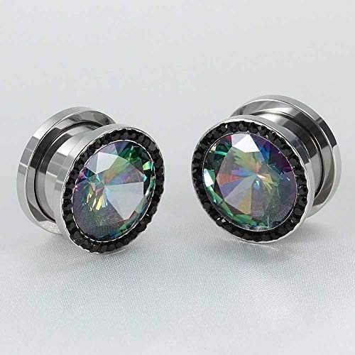 TBOSEN 6 PCS Big Cubic Zirconia Stainless Steel Screw Ear Gauges Plugs Tunnels Expander Body Piercing Jewelry Set2