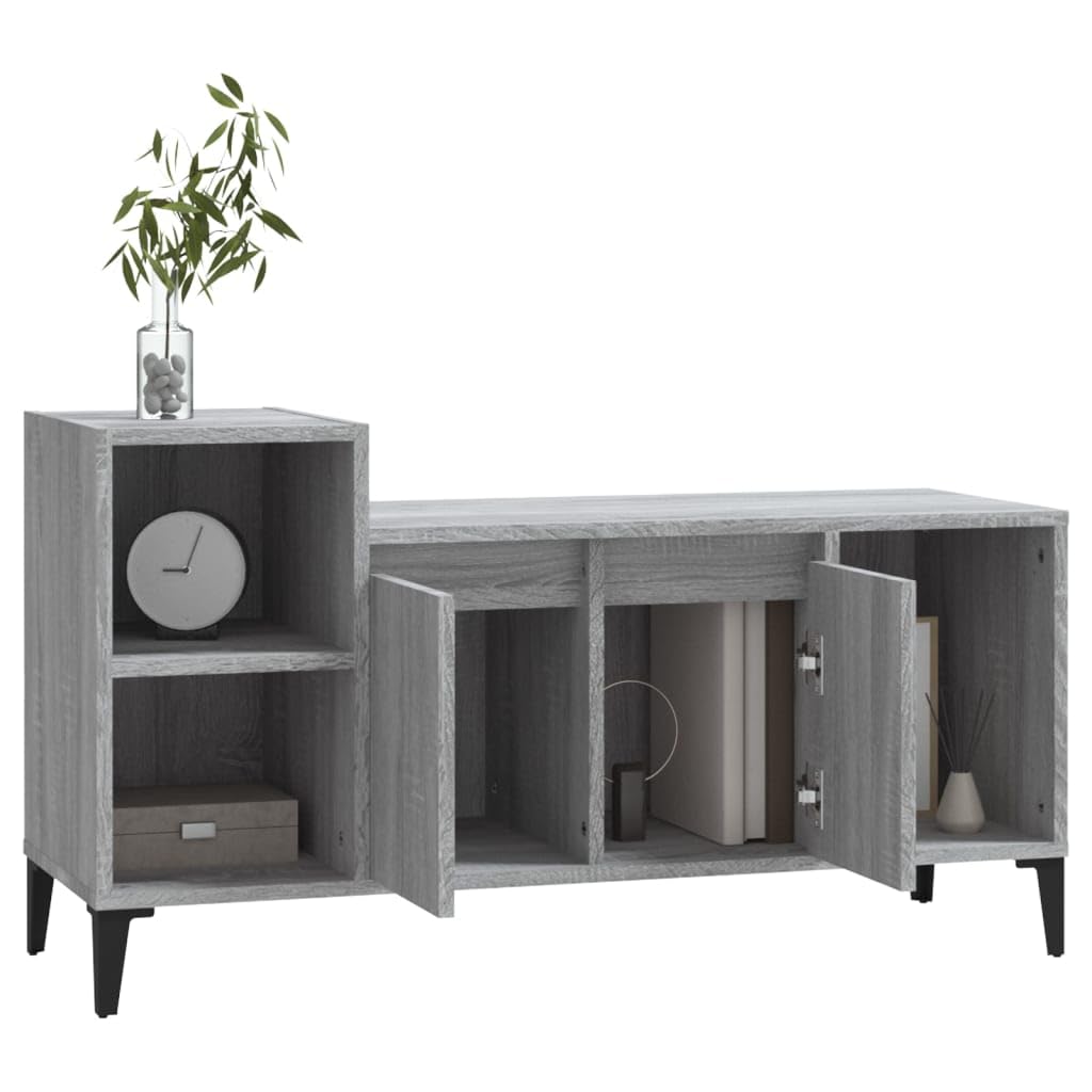 Fengshui Mobile TV grigio Sonoma, 100 x 35 x 55 cm, in legno | Con ante e scomparti, spazio per lettore DVD e console, supporto da parete incluso