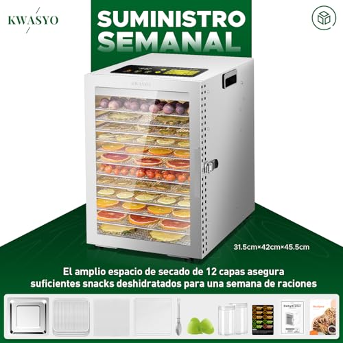 Miniatura 3 de Kwasyo Deshidratador De Alimentos De Acero Inoxidable Con 12 Bandejas, Secado Eficiente De 360 Con Doble Ventilador, Temporizador 24 Horas, Temperatura: 30 A 90 , Deshidrata Fruta, Carne, Verduras