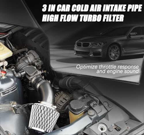 NOTETOUPT Cool Air Intake Kit, 3\" Universal Car Cool Air Intake Pipe Aluminium Automotive Filter Induction Flow Hose Pipe Kit (Black) - Thumbnail 4