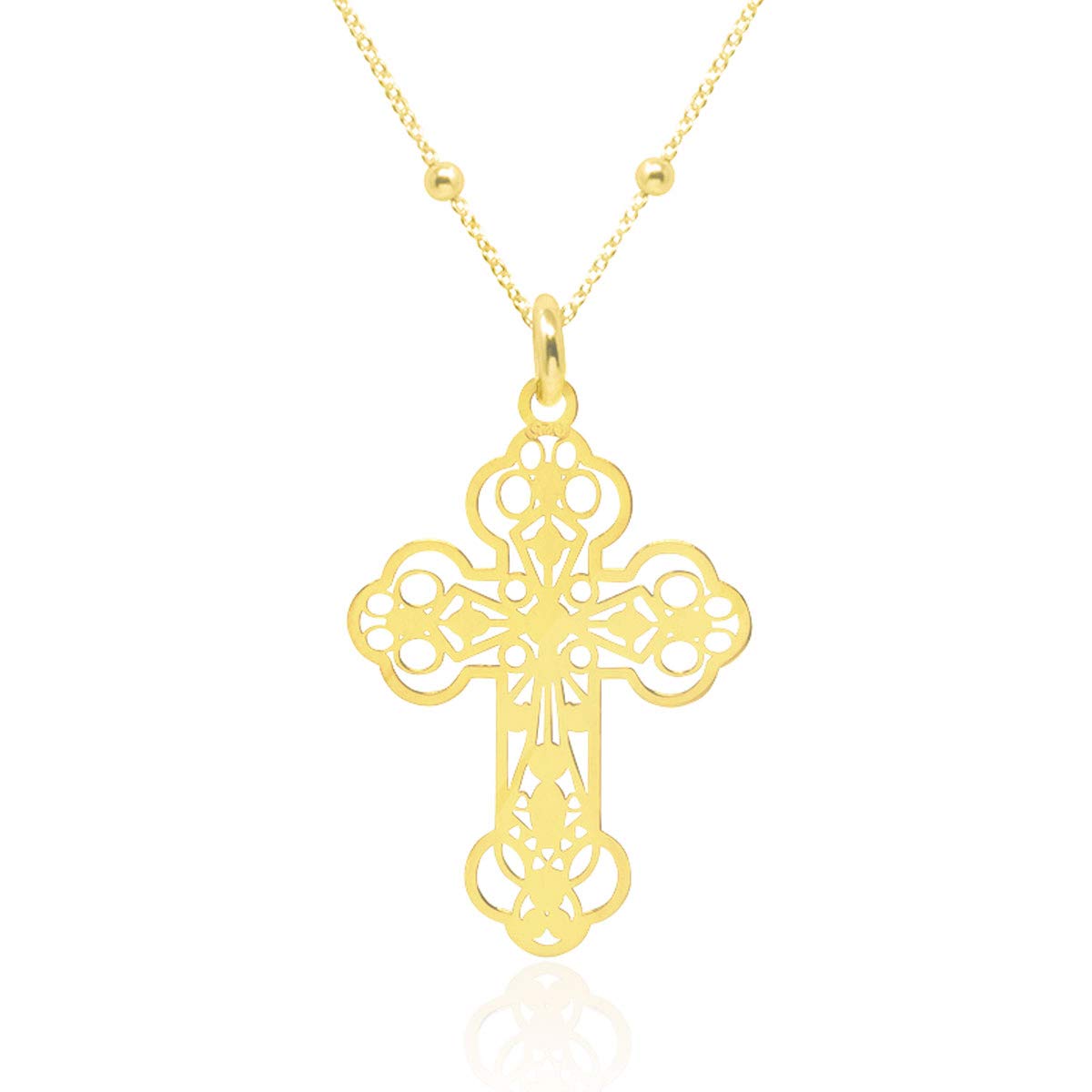 WANDA PLATA Collar Colgante Cruz para Mujer Plata de Ley 925 con Baño de Oro con Cadena de 45 cm en Caja de Regalo