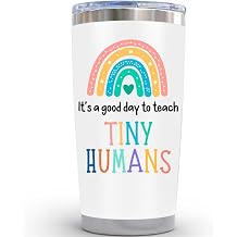 KLUBI Daycare Teacher Gifts for Women - It's a Good Day To Teach Tiny Humans 20oz White Tumbler Gift for Kindergarten, Valentines Day, Appreciation, Pre K, Elementary, Preschool Teachers Week Present
