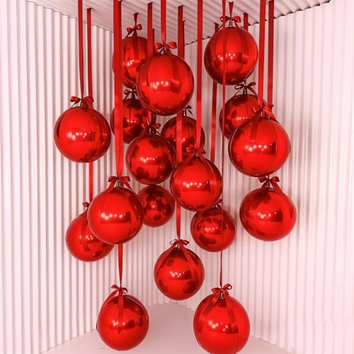 Image of 14 Pcs Red Round Foil Balloons Halloween Maroon 4D Ball Balloons | Metallic Dark Red Balloon Mylar Balloon for Vampire Horror Christmas Valentine's Day Birthday Grad New Year Party Decoration