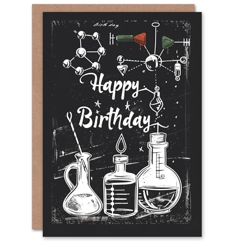 Artery8 Birthday Card Chemistry Set Scientist Chalkboard Geek For Him Man Male Dad Brother Son Papa Grandad Greeting Card