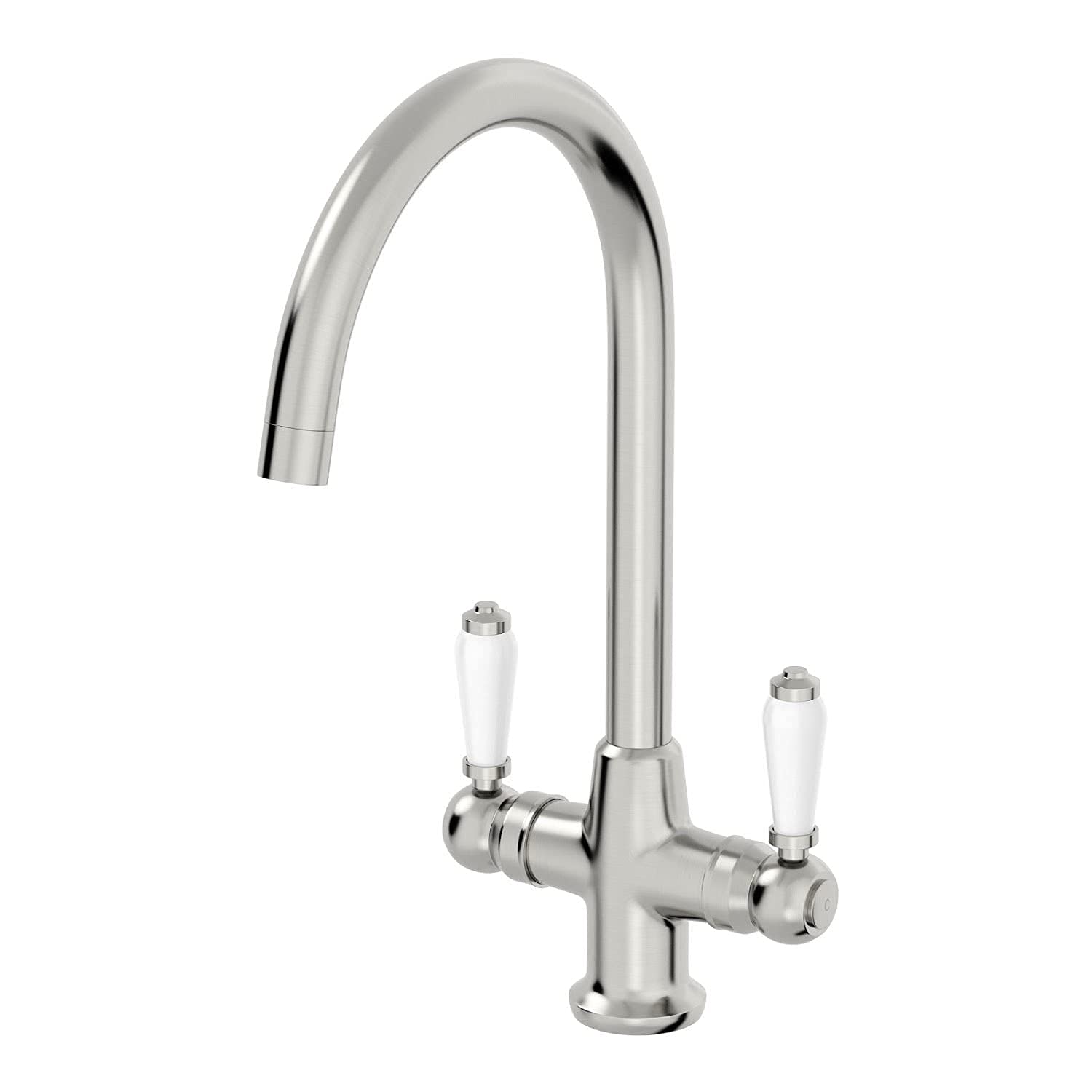 Säuber Brushed Traditional Mono Kitchen Sink Mixer Tap Twin Ceramic Lever Stainless
