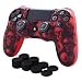 Skin Compatible for PS4 Controller Pandaren Anti-Slip Silicone Cover Skin PS4 Grip Set for PS4 /Slim/PRO Controller(Red Skull Controller Skin x 1 + FPS PRO Thumb Grips x 8)