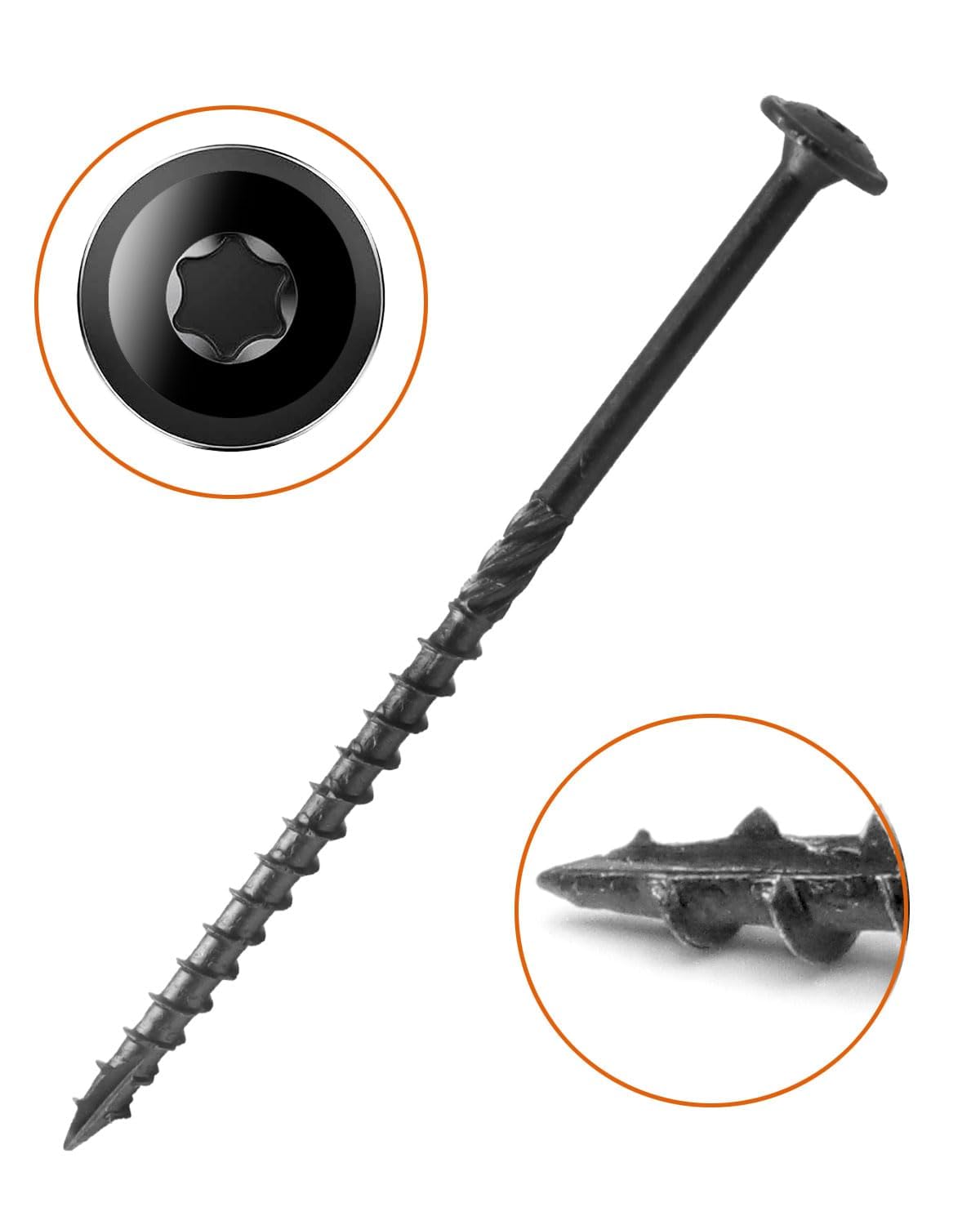 IMSCREWS #14 x 5 inch Black Wood Deck Screws Epoxy Coated Carbon Steel T30 Star Drive Large Washer Head Timber Screws Heavy Duty Structural Fasteners 100 Pack