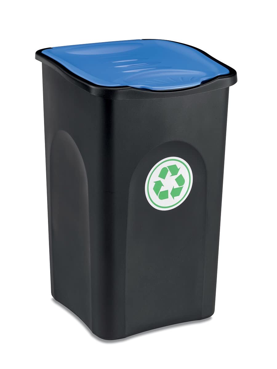 Kreher 3 Stück Abfalleimer 50 Liter mit Deckel in verschiedenen Farben für optimale Mülltrennung (Grün, Gelb und Blau). Abwaschbar und leicht zu reinigen!