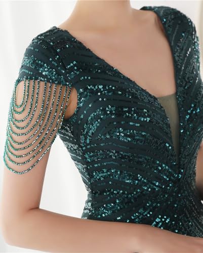 Image of houstil Formal Dresses for Women Sequin 1920s Full Length Evening Party Gown Great Gatsby Cocktail Wedding Dress