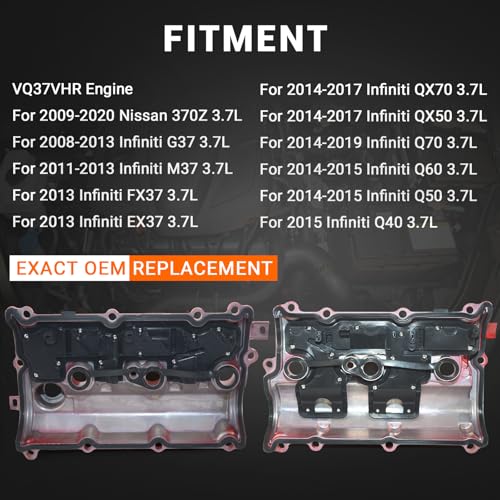 XUNUOPARTS VQ37VHR Aluminum Valve Covers with Gasket Compatible with 2009-2020 Nissan 370Z 3.7L 2008-2013 Infiniti G37 3.7L Replace# 13264-EY01E 13264-EY01C by XUNUOPARTS - Used condition - Image 2