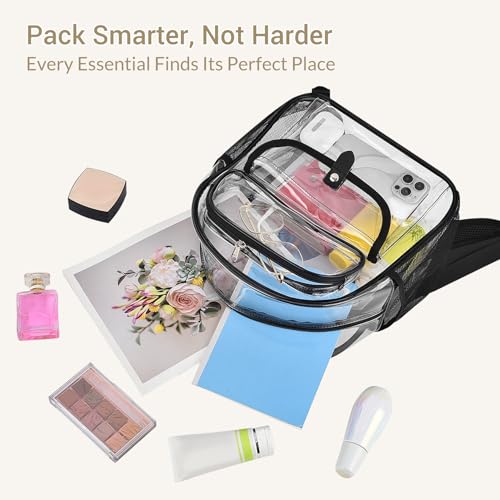 SPODEARS Clear Stadium Backpack for Sports Events, Festival, Travel - 12x6x12 PVC Backpack Multi-Pocket Design, Black3