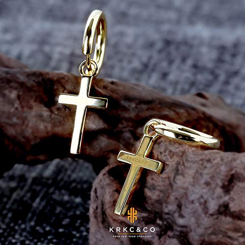 Krkc&Co Gold Hoop Earrings For Men, Sterling Silver Cross Earrings, Dangle Earrings, Hypoallergenic Urban Street-Wear 15Mm Round Gold Hoop Hinged Hanging Earrings #TOP2