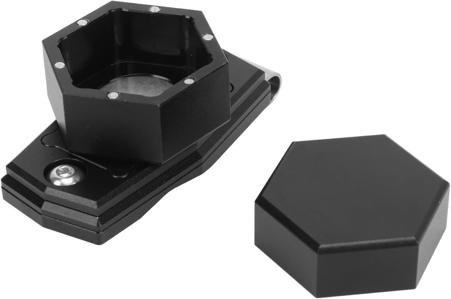 Hexagonal Pool CUE Chalk Box Magnetic Clip Aluminum Black Portable Billiard CASE
