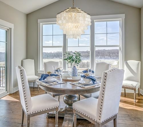 ALOADECOR W 22in 6-Light Farmhouse Coastal Capiz Seahells Chandelier 4-Tier Vintage Natural White Seashell Hanging Light in Antique Gold for Dining Room Living Room - Image 8