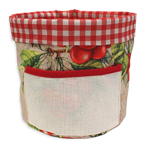hobbymio.it Cesta de punto de cruz para bordar, cesta de punto de cruz, cesta de bordar con tela Aida, diseño de cerezas Cover