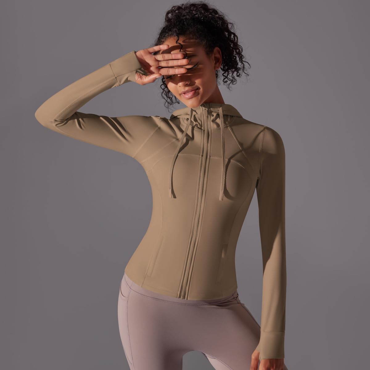 Breathable Womens Hooded Running Jacket Long Sleeve Zipper Pockets Ideal Everyday Yoga Wear Fitness Apparel