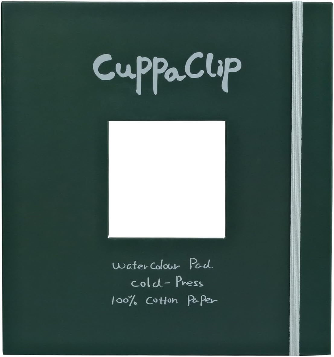 CuppaClip Watercolor Paper Pad Cover Illustration Pure Cotton Pulp Cold Press 300GSM Acid-Free Hardback Watercolor Book (Dark Green)