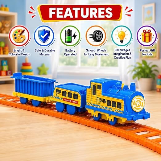 Image of Braintastic Play Train Set for Kids 3+ Years | Battery Operated Toy Train with Track | Colorful Railway Train Set for Boys & Girls | 14-Piece Train Track Toy