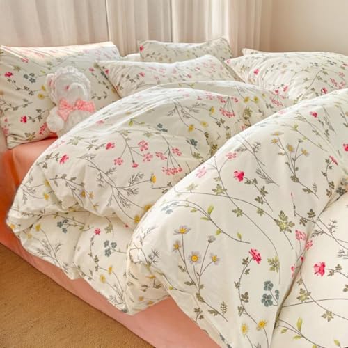 CCoutueChen Floral Duvet Cover Full 3Pieces 100% Cotton Duvet Cover Gardern Farmhouse Botanical...