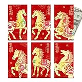 Sobre Rojo Chino - 6 Piezas Año Nuevo Chino Tradicional 2026,Año Del Caballo Sobres Rojos Bendiciones | Para Niños Adultos Adolescentes Familia Amigos Boda Y Celebración