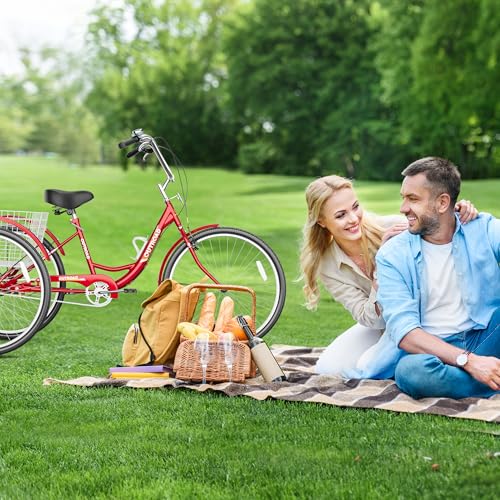 Image of Max4out Adult Tricycle with Large Basket 24 /26 Inch, Stable 3 Wheel Cruise Bicycle for Shopping, Beach and City Trike Perfect for Men, Women, Seniors(Blue /Purple /Red)