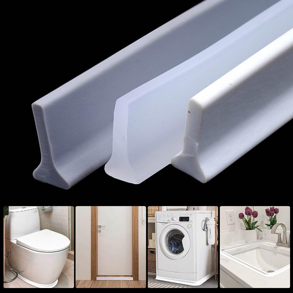 Nassraum-Bodenbarriere, Wetterstreifen, 500 Cm, Gummi-Silikon-Duschbarriere, Badezimmer, Wasserdichter Streifenrand, Wasserstopper Für Waschbecken, Badewanne, Arbeitsplatte/-/Transparent
