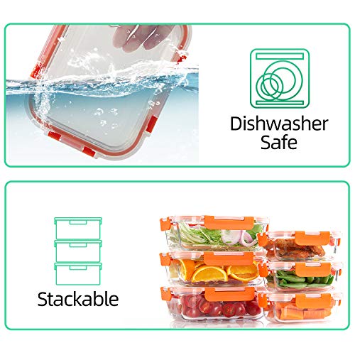 Image of C CREST [10-Pack] Glass Food Storage Containers - Food Prep Containers with Lids - Microwave, Oven, Freezer and Dishwasher Safe