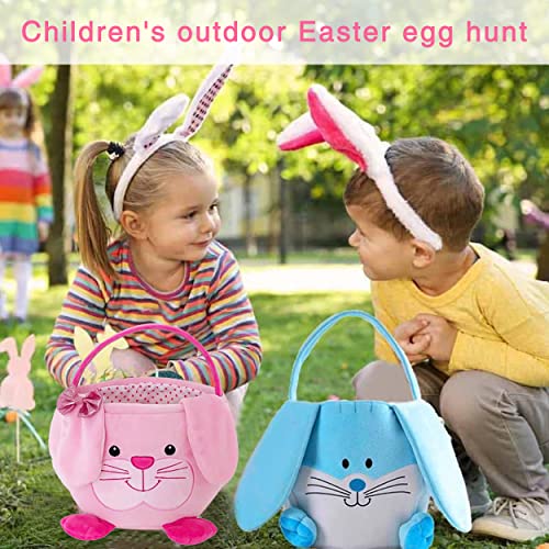 Image of Easter Eggs Basket - 3D Cute Plush Empty Bucket with Foldable Ears - Perfect for Girls & Boys Easter Egg Hunts - easter baskets for kids (2024 blue)
