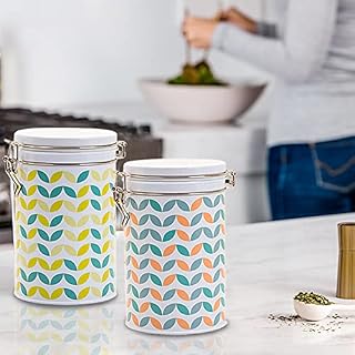 Rorence 50oz/1.5L Airtight Canister Set with Metal Locking Clamp Lid, Decorative Food Storage Container for Kitchen Counter, Beans Coffee Tea Flour Cereal Sugar Cookie, Set of 2