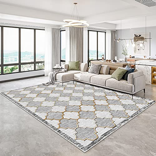 Moroccan Trellis Area Rugs, Quatrefoil Lattice Geometric Modern Grey Rug, Diamond Large Living Room Bedroom Soft Wool Non Slip Plaid Indoor Carpets Rugs, 3' X 5' #TOP4