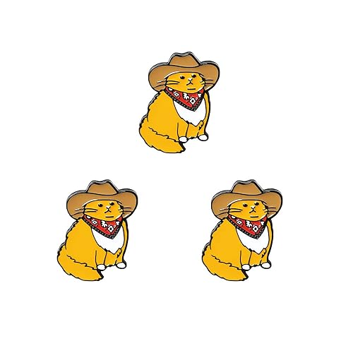 SaiDian 3Pcs Cowboy Enamel Pin Cat Brooch Fashion Funny Animal