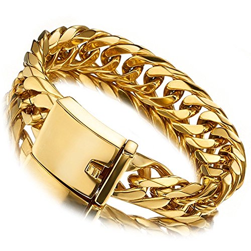 Jxlepe Miami Cuban Link Chain Bracelet 18K Gold 16mm Big Stainless Steel Curb Bangle for Men